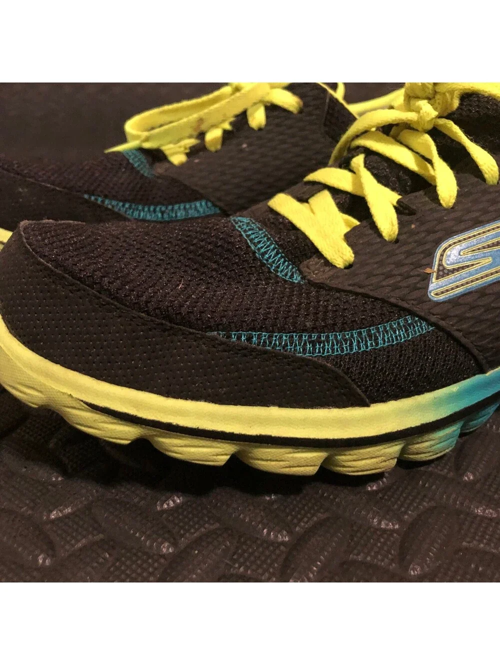 Skechers Womens Go Walk Black Blue Neon Yellow Lightweight Athletic Sneakers 9